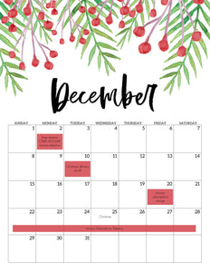 Winter and Holiday Shop Schedule