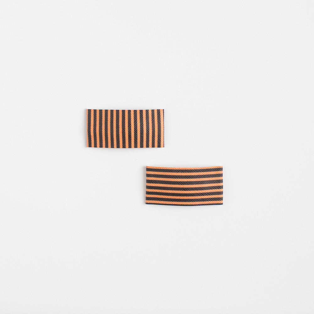 Black & Orange Striped Faux Leather Printed Snap Clip