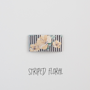 Striped Floral Leather Snap Clip