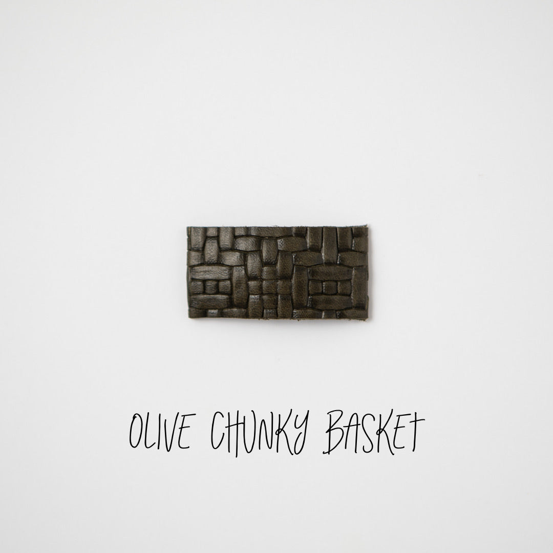 Olive Chunky Basket Leather Snap Clip
